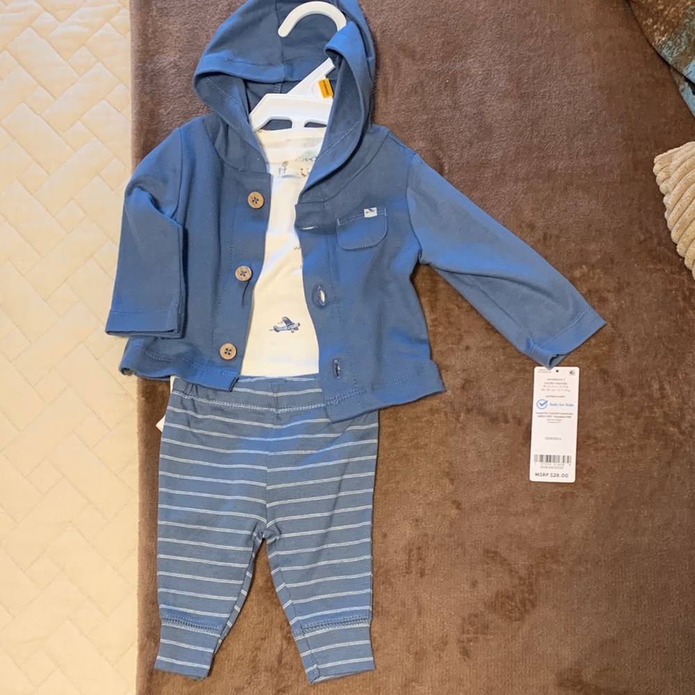 Carter's Blue Hooded Jacket & Striped Pants Set